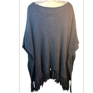 LAUREN RALPH LAUREN JEANS SWEATER LADIES PONCHO S/M BLUE FRINGE EVERYDAY CASUAL